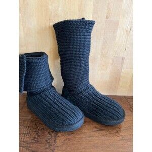 UGG Cardy Boots Girls US 1 Black Knit Sweater Cable
